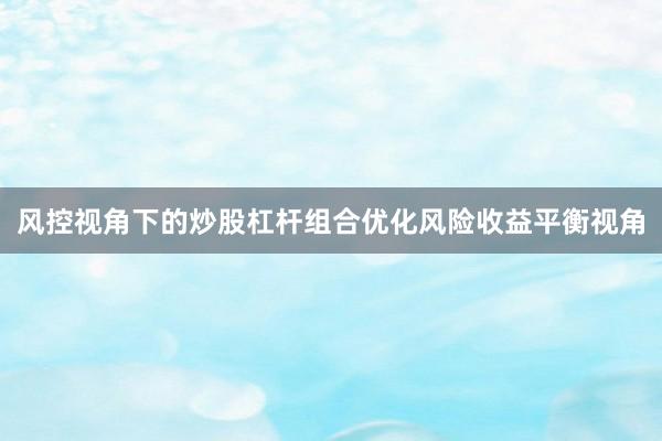 风控视角下的炒股杠杆组合优化风险收益平衡视角
