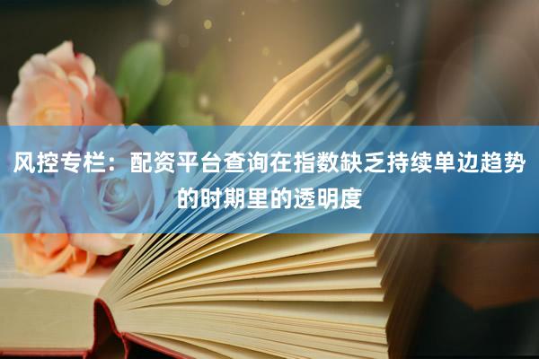 风控专栏：配资平台查询在指数缺乏持续单边趋势的时期里的透明度