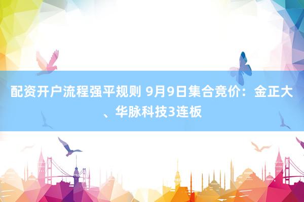 配资开户流程强平规则 9月9日集合竞价：金正大、华脉科技3连板