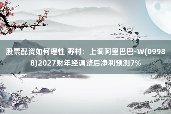 股票配资如何理性 野村：上调阿里巴巴-W(09988)2027财年经调整后净利预测7%